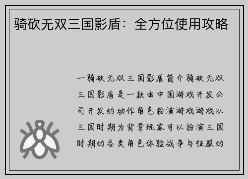 骑砍无双三国影盾：全方位使用攻略